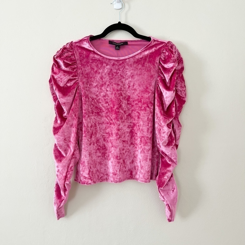 NWT Andrew Marc New York Very Berry Pink Crushed Velvet Long Sleeve Top Small